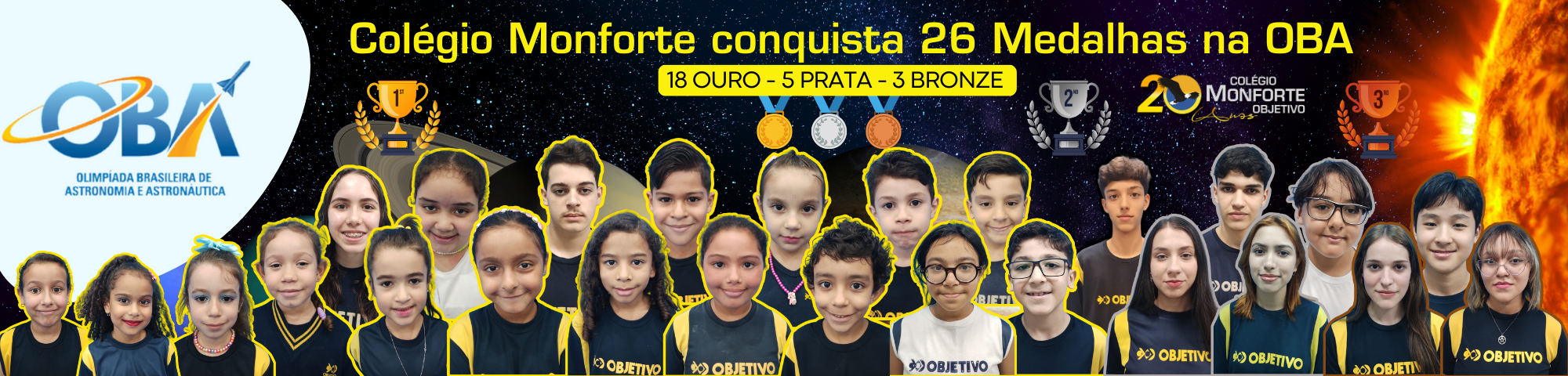 Ouro, prata e bronze: 26 alunos do Monforte são premiados na OBA!